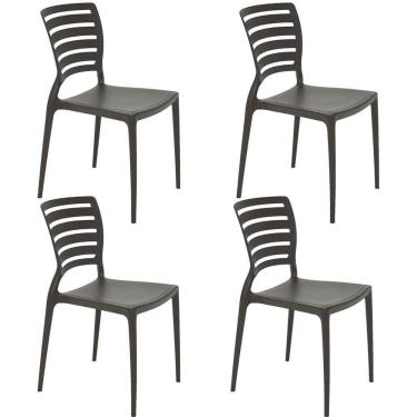 Imagem de Kit 4 Cadeiras Tramontina Sofia Marrom sem Braços com Encosto Vazado Horizontal 92237109