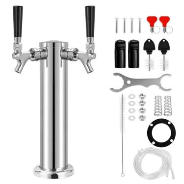Imagem de Dbgogo Torre Kegerator Torre de cerveja de torneira dupla torneira dupla Torre de cerveja de aço inoxidável 7.6 cm Flange Dispensador de torre de cerveja Torneira de cerveja Peças Kegerator com