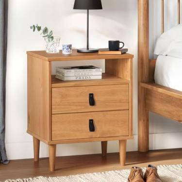 Imagem de IDIMEX Mesa de Cabeceira Compacta Pés Altos 2 Gav 1 Nicho Madeira Mikka Freijó