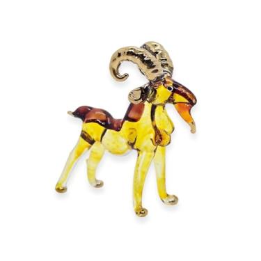 Imagem de WitnyStore Estatueta minúscula de cabra amarela marrom de 6 cm - Miniatura de vidro pintado à mão, cabras, ovelhas, gado, bovídio, animais de fazenda, figuras decorativas de cristal, estatuetas