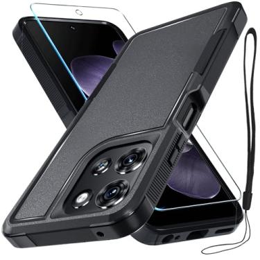 Imagem de RMOCR Capa compatível com Moto G 5G 2025, capa protetora de celular resistente à prova de choque de corpo inteiro, resistente e resistente com cordão, protetor de tela de vidro temperado, preto fosco