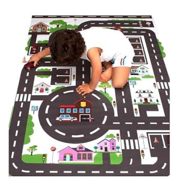 Imagem de Tapete Infantil para Carrinhos, Pista de Corrida em Lona, 100 x 65 cm