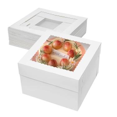 Imagem de Mcfleet 16 Caixas De Bolo 12 Polegadas 12X12X8 Caixas De Padaria Para Bolos Em Camadas Com Janela Branca Grande Papelão Alto Padaria Recipientes De Transporte Com Tampas Para Casamento, Aniversário,