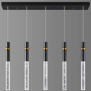 Imagem de LMQNINE Luminárias De Teto Para Sala De Jantar Com 5 Luzes, Led Regulável, Moderno, Preto, Luminária Pendente Para Ilha De Cozinha Com Luz Pendente De Cristal Bolha Para Ilha De Cozinha, Quarto, Cor