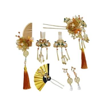 Imagem de KZGMMHY8 Conjunto de 7 peças de acessórios de cabeça de liga de noiva, brincos e grampos de cabelo, adequado para chapéus femininos em ocasiões especiais, One Size, Metal, Ágata