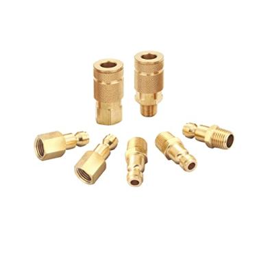 Imagem de T TANYA HARDWARE Kit de acoplador e plugue (7 peças), automotivo tipo C, 6 mm (1/4") NPT, conjunto de conexões de ar de conexão rápida de latão maciço