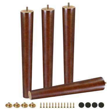 Imagem de FoDau770 Pernas de móveis de madeira de borracha marrom 40,6 cm, pés de madeira afunilados retos de meados do século, conjunto de 4, pés de móveis UNC de 5/40.6 cm para armário, sofá, cômoda, cadeira