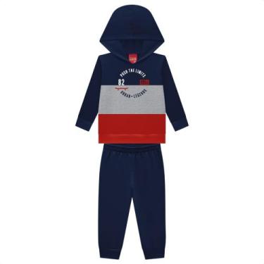 Imagem de Conjunto Moletom Kyly Infantil Menino Peluciado Azul Vermelho, 8