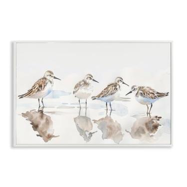 Imagem de Stupell Industries Sandpipers Shore Reflection White Framed Giclee Wall Art Design by Petal Prints Design, 18 x 12