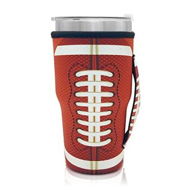 Imagem de Manga reutilizável para copo de café de neoprene com mangas isoladas para copo de copo ideia para copo de 30oz-32oz, Trenta Starbucks (apenas mangas de copo), Football