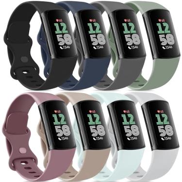 Imagem de Vancle Pulseira para Fitbit Charge 6/Fitbit Charge 5 para mulheres e homens, pacote com 8, pulseiras esportivas macias clássicas