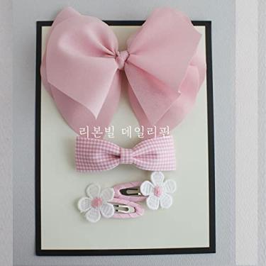 Imagem de 4 peças de prendedores de cabelo feitos à mão com fita Fabic para meninas - Feito na Coreia - RIBBONVILL (Rosa)