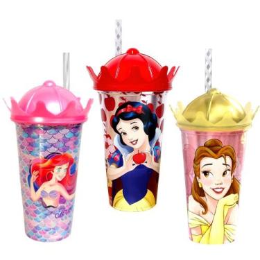 Imagem de Kit 3 Copos Meninas com Coroa Princesas Bela Branca de Neve E Ariel - 