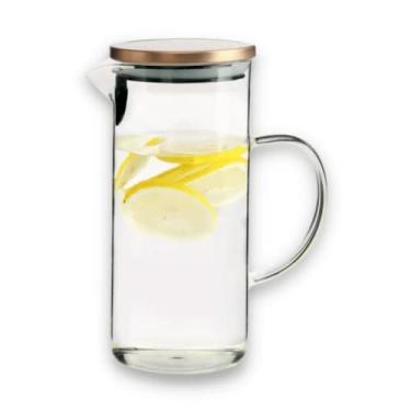 Imagem de Mimo Style Jarra de Vidro Borossilicato Com Alça e Tampa Hermética Bronze Removível em Silicone e Aço Inoxidável, Capacidade 1,3 Litros, Resistente, Suporta Altas e Baixas Temperaturas