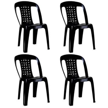 Imagem de Kit 4 Cadeiras De Plástico Preta Com Encosto Vime Empilhável