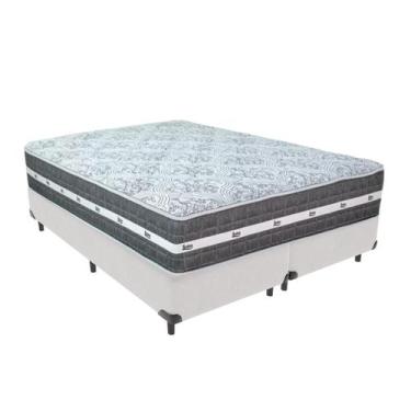 Imagem de Cama Box Queen Branco + Colchão Black Graphite 32 Molas Ensacadas Anjo