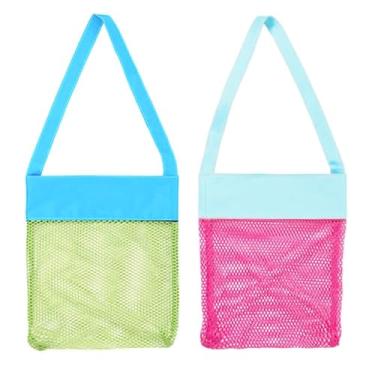 Imagem de AUONY Bolsas de malha de praia, pacote com 2 sacolas de concha de areia com alças de transporte ajustáveis para coleção infantil, Pacote com 2, Large, Praia