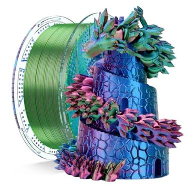 Imagem de Chitu Systems Conjure Filamento PLA de seda tricolor da, filamento rosa choque, azul, verde, diâmetros 1,75 ± 0,02 mm, filamento para impressora 3D 1 KG/2,2 lb
