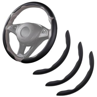 Imagem de Capa de volante de carro, couro, encaixe, conjunto com 3 peças, protetor antiderrapante, acessórios para volante, 36,8-38,1 cm, preto universal