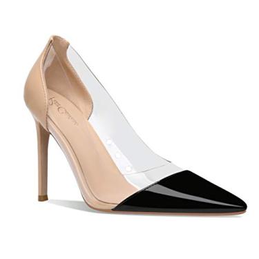 Imagem de Petit Cadeau Lenora – Sapato feminino transparente e sexy bico fino sem cadarço com salto alto stiletto de 10 cm. Feito à mão com perfeição., Beige-black, 12