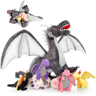 Imagem de Conjunto de bichos de pelúcia Muiteiur Large Dragon com mãe e 4 bebês