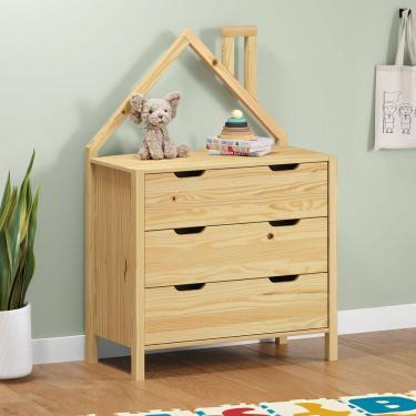 Imagem de Cômoda infantil Montessori Madeira Casinha 3 Gavetas Elano Natural