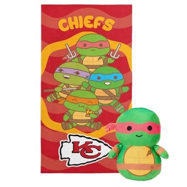 Imagem de Northwest Conjunto de toalhas de praia e pelúcia oficial NFL Kansas City Chiefs & Teenage Mutant Ninja Turtles Seashells, 68,5 x 137,2 cm