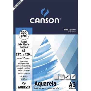 Imagem de Bloco Papel Canson Aquarela A3 Branco 300grs 12 Folhas 68703