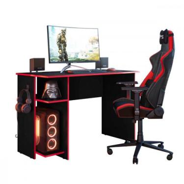 Imagem de Escrivaninha para Escritório ou Gamer Preto e Vermelho Qmovi, Preto co