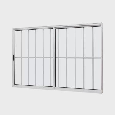 Imagem de Janela de Alumínio de Correr Lateral 100x120cm 2 Folhas com Grade e Vidro Liso Slim Modular