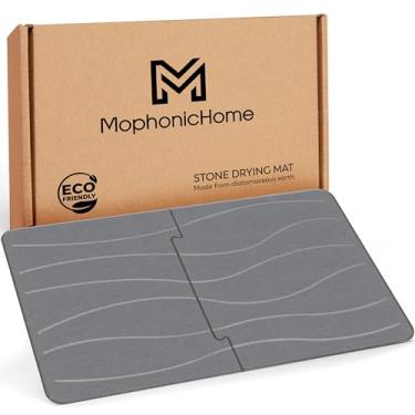 Imagem de MOPHONICHOME Tapete de banho de pedra extra grande 81 x 50 cm - Tapete de pedra de banheiro de terra diatomácea, antiderrapante, secagem rápida, tapete de banheiro de diatomita, absorvente, design
