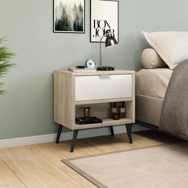 Imagem de Mesa de Cabeceira 1 Gaveta 45cm X 60cm Barrique/Branco