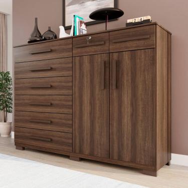 Imagem de Cômoda para Quarto 2 Portas 8 Gavetas Esmeralda Expresso Móveis Imbuia