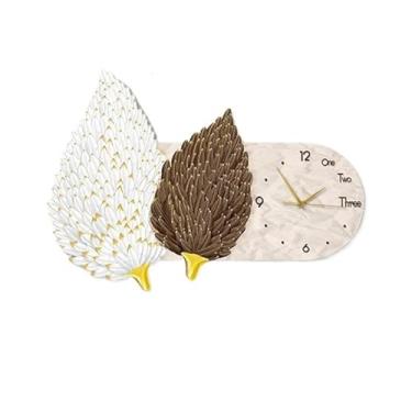 Imagem de Pintura decorativa com relógio Grande decoração de luminária de parede de penas com relógio e luzes LED, luminária de parede moderna 3D, relógios de parede grandes silenciosos e sem tique-taque, escul