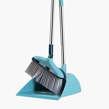 Imagem de P9IDEDFH Conjunto de vassoura e pá de lixo – Cerdas de vassoura autolimpantes – Conjunto de vassoura de cozinha, casa e lobby e pá de lixo