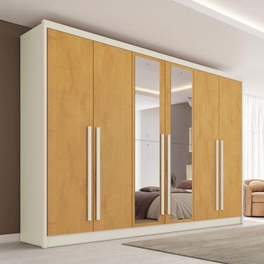 Imagem de Guarda-Roupa Casal Valencia 6 Portas 6 Gavetas 100% Mdf com Espelho Off White/Peroba - Mademarques
