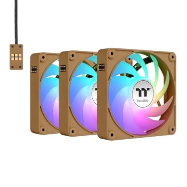 Imagem de Thermaltake Ventoinha de resfriamento para PC CT120 EX Reverse ARGB Sync pacote com 3, 500~2000 RPM, 5V Mobo Sync, 16,8 milhões de cores 9 LEDs, conectores MagForce 2.0, rolamento hidráulico, areia de