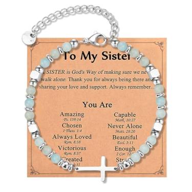 Imagem de Beljeley Pulseira de cruz da amizade cristã para mulheres, corrente de elos com contas - Presente inspirador perfeito para filha, sobrinha, irmã e amiga, One Size, Aço inoxidável, Sem Pedra Preciosa