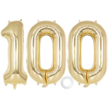 Imagem de Champagne Gold Number 100 Balloon, 40 Inch Foil Number Balloons, 100th Birthday Decorations, Giant Mylar Number 100 Balloons for 100 Years Old Birthday Party Anniversary Decorations (Champagne Gold)