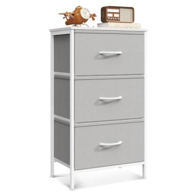 Imagem de Casaottima Cômoda cinza para mesa de cabeceira de quarto, cômoda pequena de tecido, organizadores de armário e armazenamento com 3 gavetas