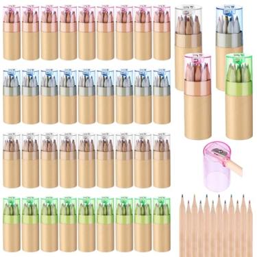 Imagem de Pacote com 40 mini lápis de cor com apontador, conjunto de mini lápis de desenho de 12 cores, lápis de cor curtos e gordos de 8,4 cm em tubo, para livros de colorir para adultos, desenho escolar em