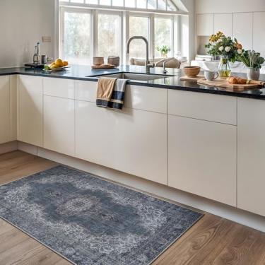 Imagem de Bloom Rugs Tapete lavável antiderrapante 9,5 x 1,5 m - Tapete medalhão tradicional azul-petróleo escuro para sala de estar, quarto, sala de jantar e cozinha - Tamanho exato: 9,5 x 1,5 m