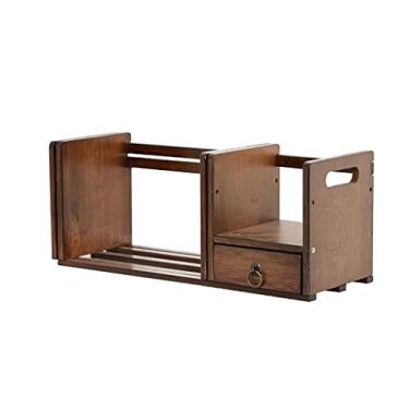 Imagem de FTOQWZXV Estante de livros de mesa, estante de livros, 4 grades, estante de documentos, revistas, CDs, quarto, cozinha, prateleira telescópica com gaveta pequena para escritório e casa ()