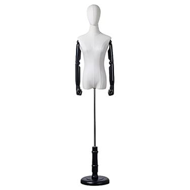 Imagem de CUTPOIY Manequim feminino preto, forma de vestido de manequim de costura de tronco com suporte de base de madeira, para exibição de janela de balcão, removível ajustável (tamanho: com braços + cabeça