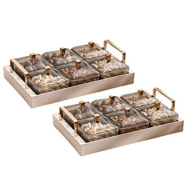 Imagem de WYUYIWH Conjunto de 6 tigelas de lanche com tampas, pratos de servir divididos em plástico, bandeja para saborear frutas, nozes, doces, sobremesa, lanches, aperitivo, travessa, branco, pacote com 2