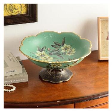 Imagem de cesta de frutas Bandeja de exibição de frutas em pé cerâmica casa doces lanche bandeja viva talheres placa pão recipiente comida lanche placa decoração decoração de cozinha(Green)