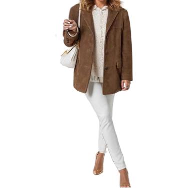 Imagem de Camurça Blazer Jaqueta Vintage Camurça Terno Jaqueta Outono Lapela Gola Casacos Streetwear Casacos De Camurça Falsa