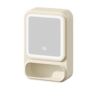 Imagem de Armário de espelho de parede de banheiro, organizador de armário de banheiro com espelho, organizador de armazenamento com luzes LED, dispensador magnético de lenços de porta, decoração moderna para