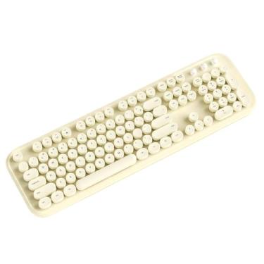 Imagem de TISHLED Teclado de máquina de escrever sem fio 2,4 GHz 104 teclas tamanho completo com teclas silenciosas numpad teclado de membrana para jogos estético, teclas redondas ergonômicas para Win/Mac/PC
