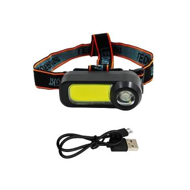 Imagem de Lanterna de Cabeça LED COB Mini, Recarregável USB, 2 Modos de Iluminação, Ajustável, Preta